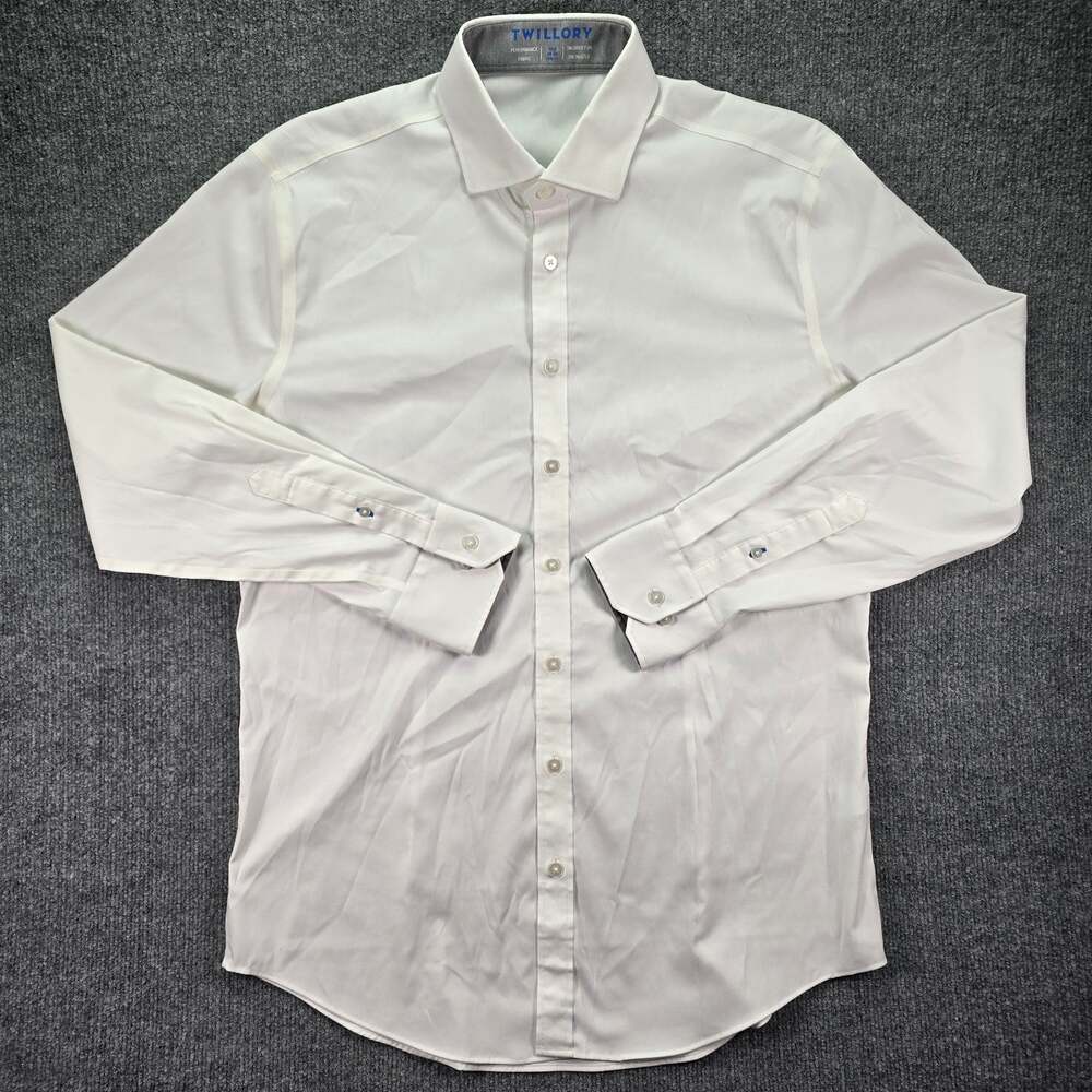 Twillory Dress Shirt Mens 16.5 34/35 Trim Solid White Performance Button Down